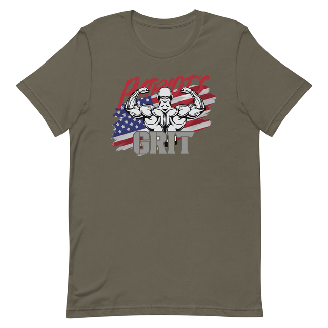 Patriot's Grit t-shirt in Army colorway, product mockup