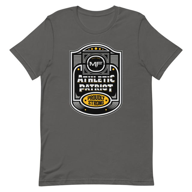 Athletic Patriot Proudly Strong t-shirt in Asphalt colorway, product mockup