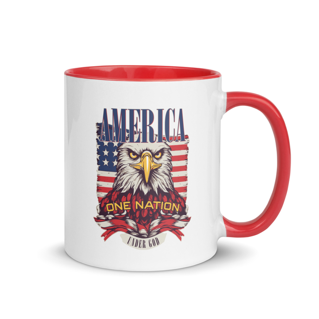 America One Nation Under God mug with color inside, red colorway, product mockup