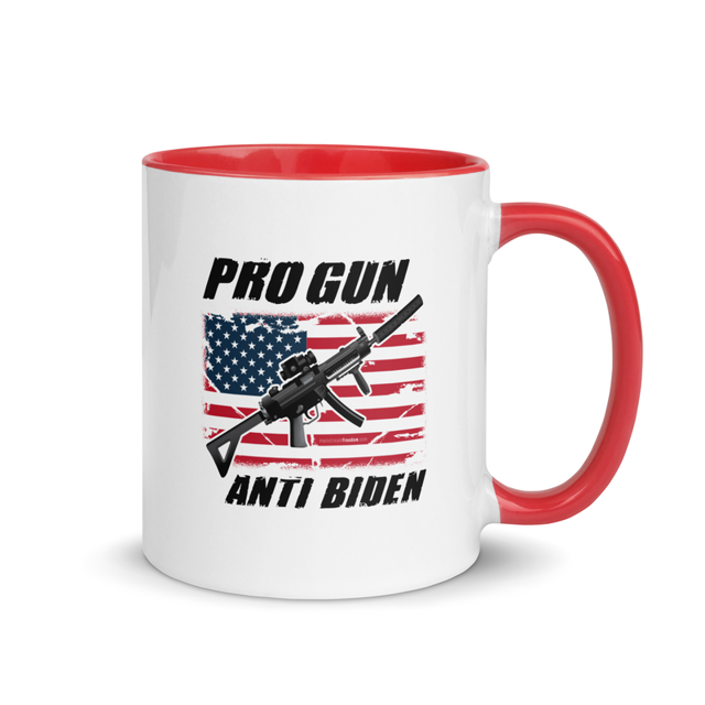 Pro Gun Anti-Biden mug with color inside, red colorway, product mockup