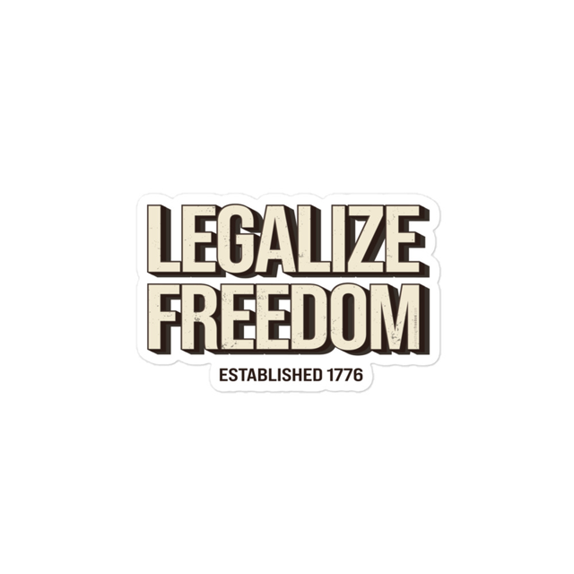 Legalize Freedom sticker in white, product mockup