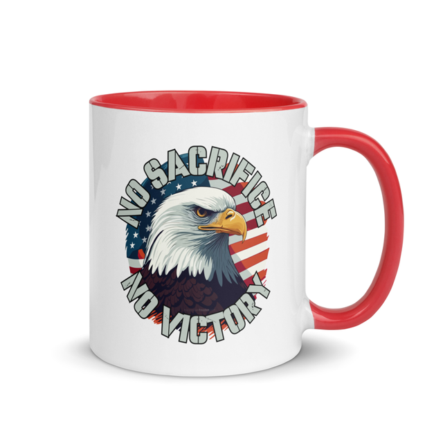 No Sacrifice No Victory mug with color inside, red colorway, product mockup