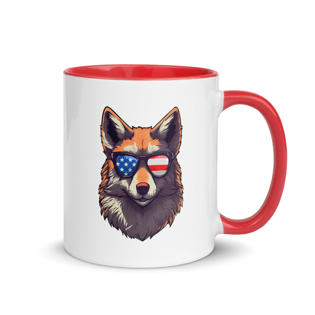 Furry Fox mug with color inside, red colorway, product mockup