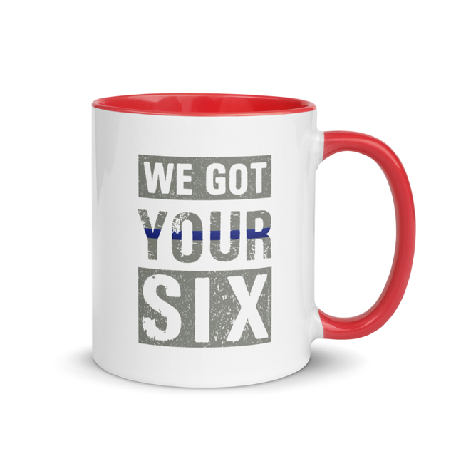 We Got Your Six mug with color inside, red colorway, product mockup