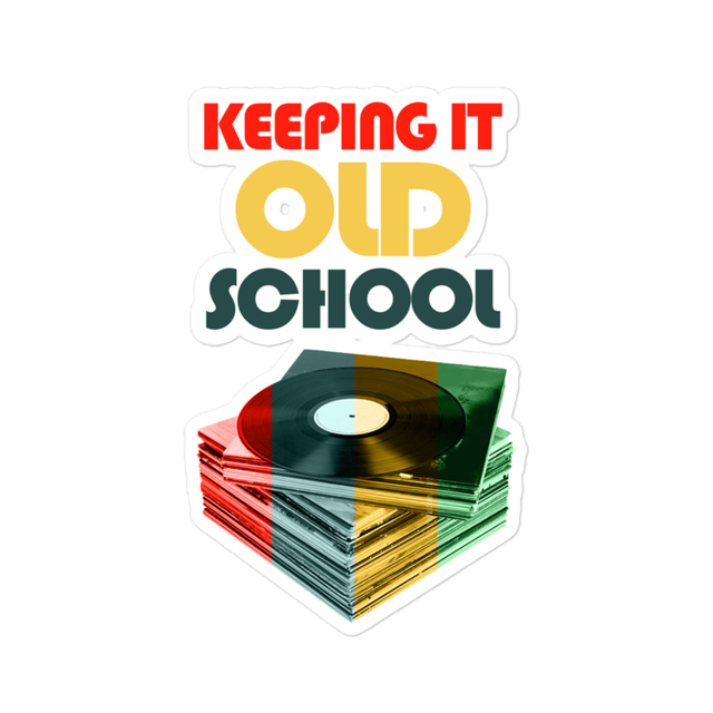 Keeping It Old School sticker in white, product mockup