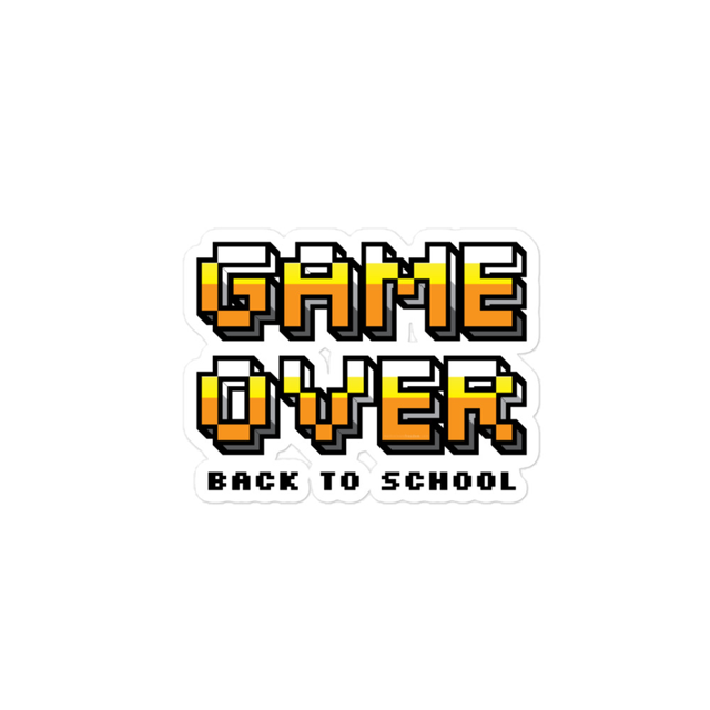 Game Over Back To School sticker in white, product mockup