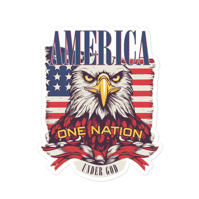 America One Nation Under God sticker, white colorway, product mockup