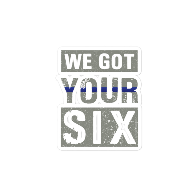 We Got Your Six sticker in white, product mockup