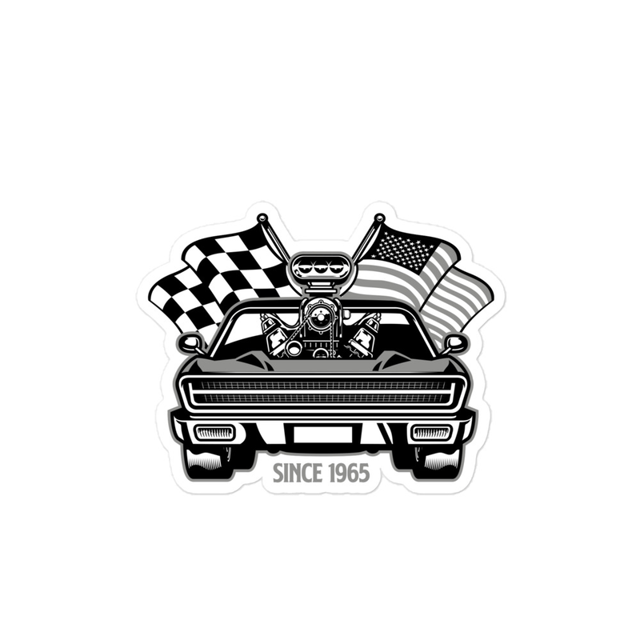 Patriotic Muscle Car sticker in white, product mockup