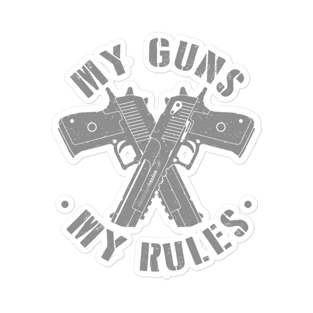 My Guns My Rules sticker in white, product mockup