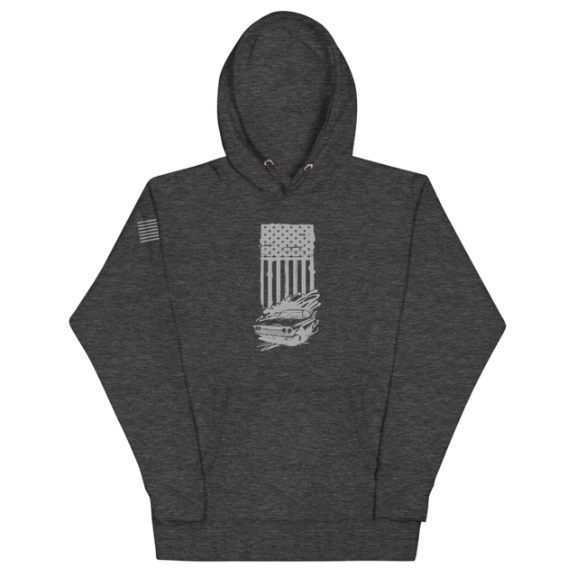 American Flag and Car Unisex Hoodie in Charcoal Heather, product photo