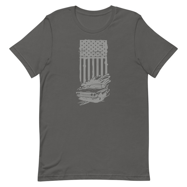 American Flag and Car t-shirt in Asphalt, product photo