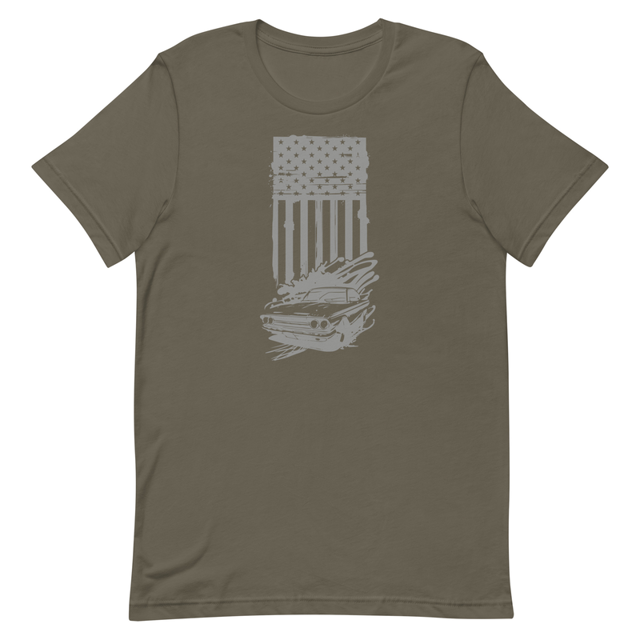 American Flag and Car t-shirt in Army, product photo