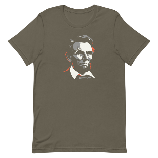 Abe Lincoln Silhouette t-shirt in Army colorway, product mockup