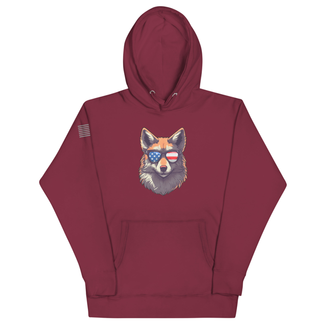 Furry Fox Unisex Hoodie in maroon, product mockup