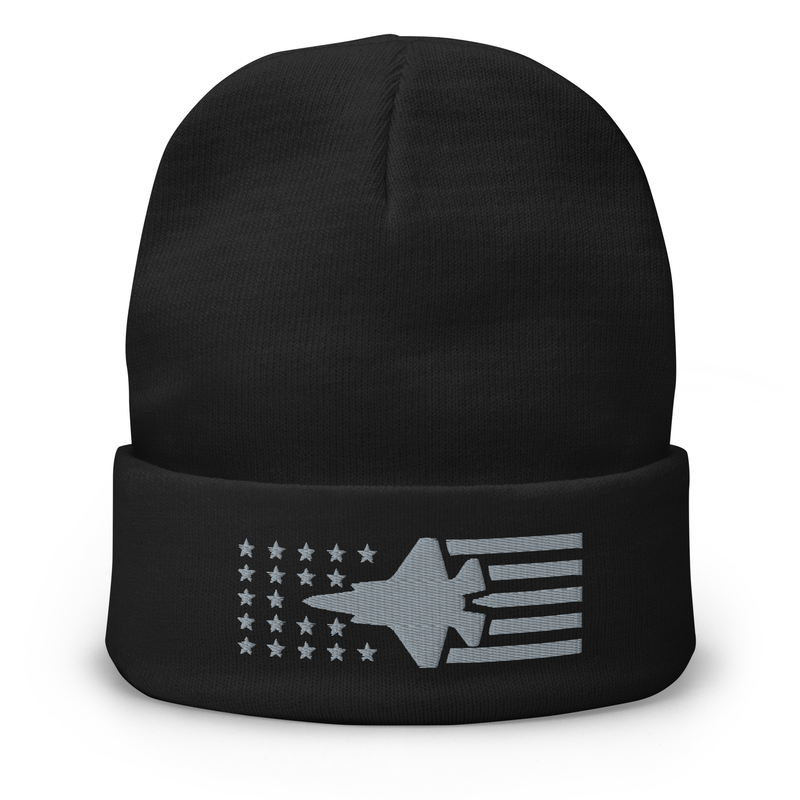 F35 Stars And Stripes Embroidered Beanie - Air Force, Fighter Jet