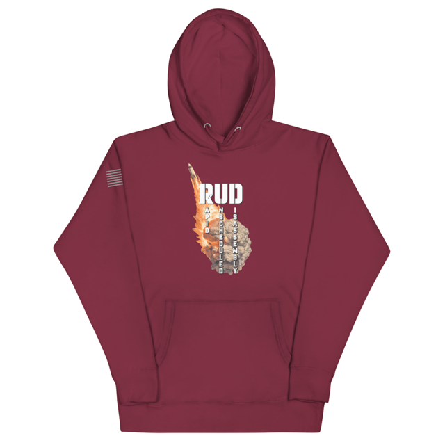 RUD - Rapid unscheduled disassembly Unisex Hoodie in Maroon, product photo
