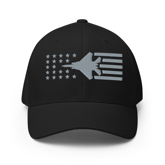 F15 Fighter Jet Stars And Stripes Embroidered Cap in Black, product photo