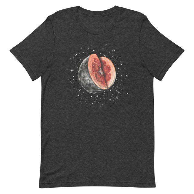 Celestial Fruit t-shirt in dark grey heather, product mockup