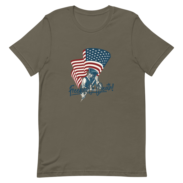 Freedom or Death t-shirt in army green, product mockup