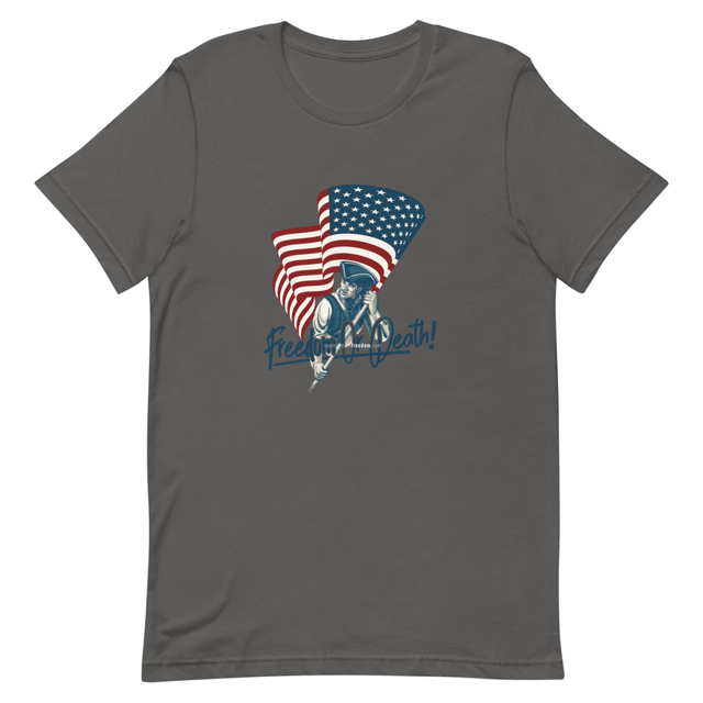 Freedom or Death t-shirt in asphalt grey, product mockup