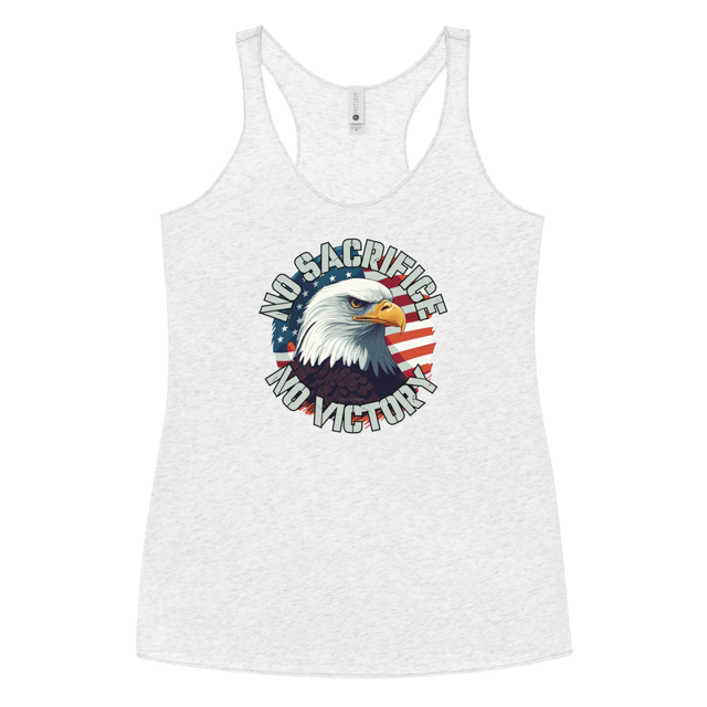 No Sacrifice No Victory Women's Tank Top in heather white, product mockup