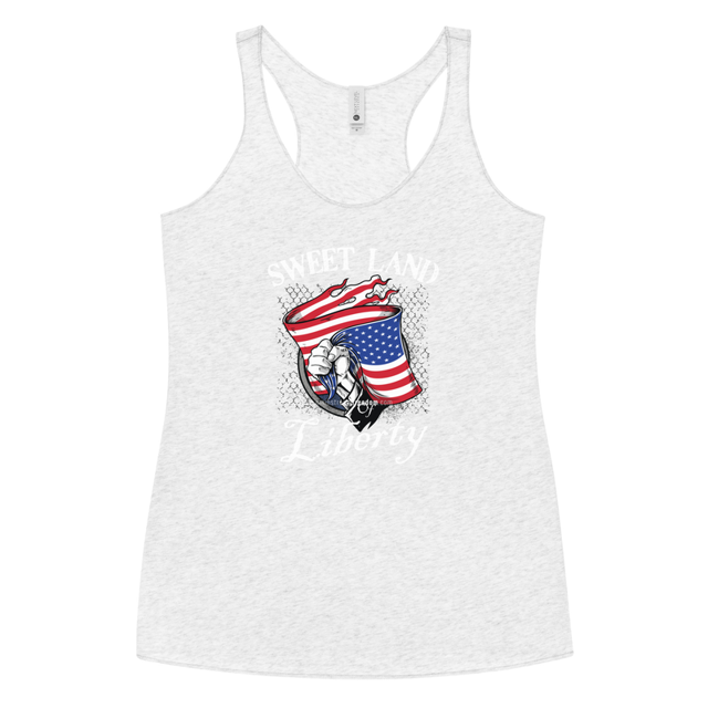 Sweet Land of Liberty Women's Tank Top in heather white, product mockup