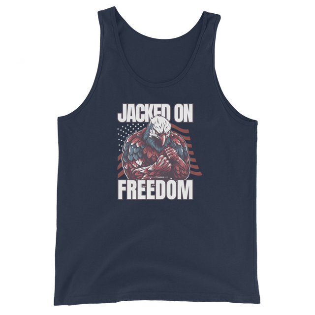 Jacked On Freedom Men's Tank Top, Navy colorway, product mockup