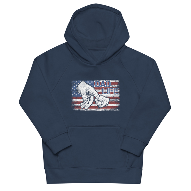 Dad Life Kids eco hoodie, French Navy colorway, product mockup