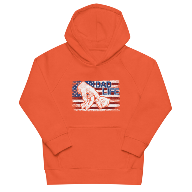 Dad Life Kids eco hoodie, Burnt orange colorway, product mockup