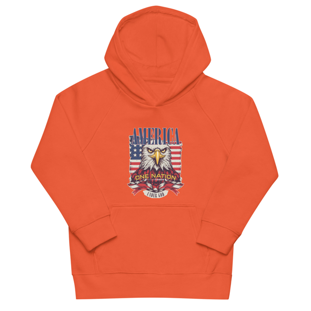 America One Nation Under God kids hoodie in Burnt orange, product mockup