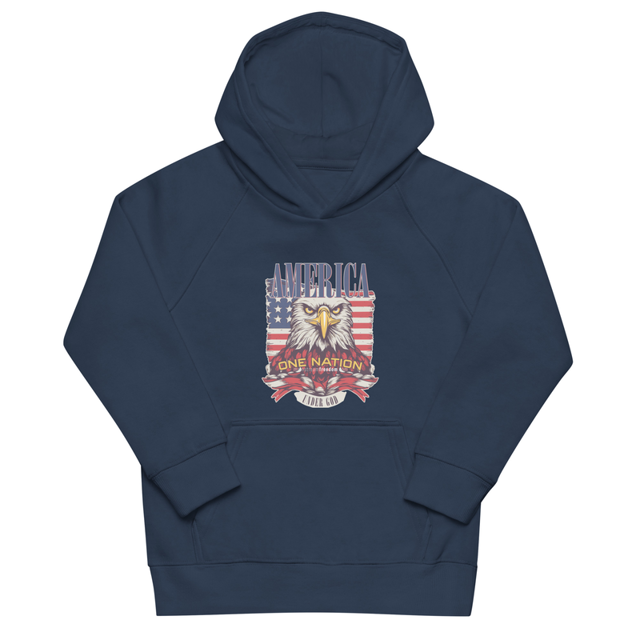America One Nation Under God kids hoodie in French Navy, product mockup