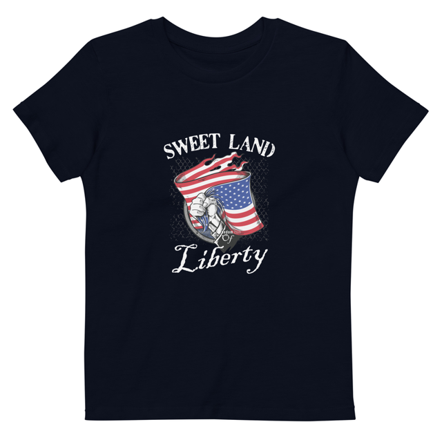 Sweet Land of Liberty kids t-shirt in French Navy, product mockup