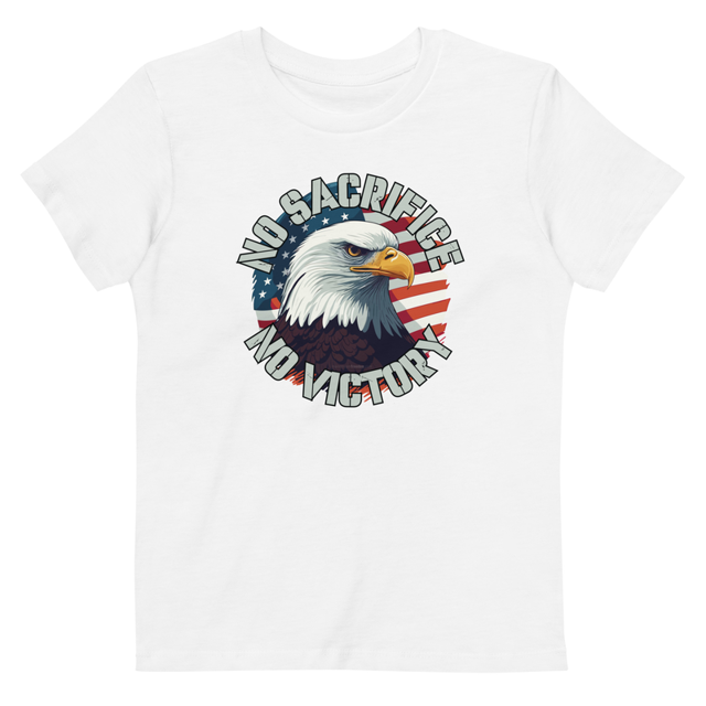 No Sacrifice No Victory kids t-shirt in White, product mockup