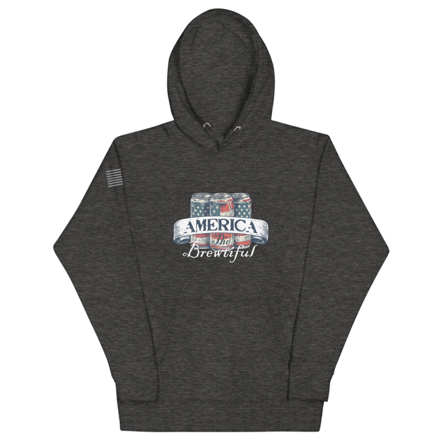 America The Brewtiful hoodie in Charcoal Heather, product mockup
