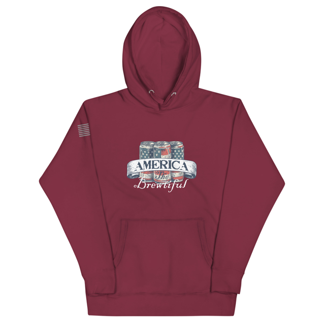 America The Brewtiful hoodie in Maroon, product mockup