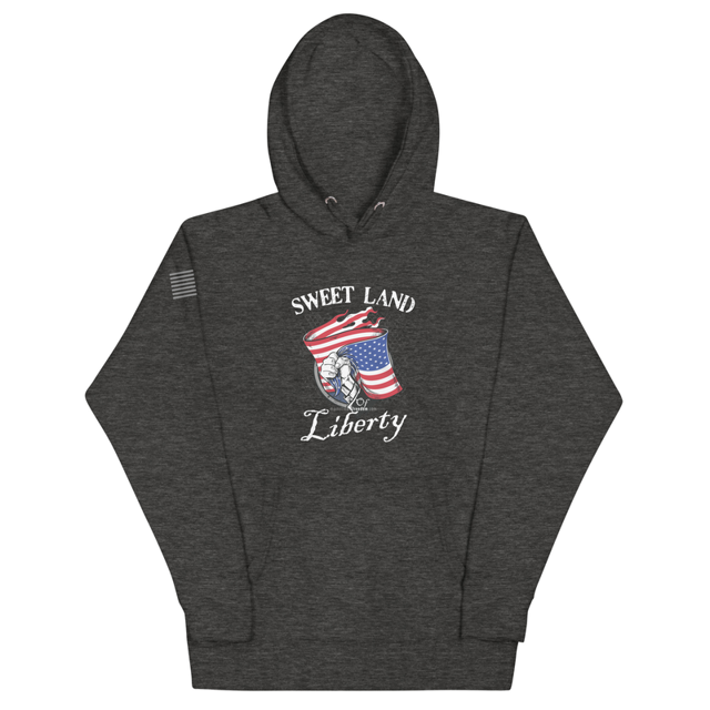 Sweet Land of Liberty hoodie in Charcoal Heather, product mockup