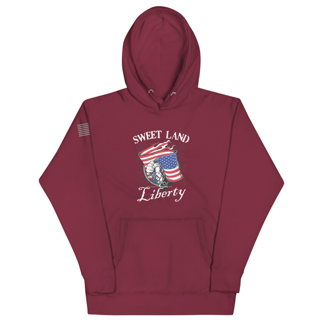 Sweet Land of Liberty hoodie in Maroon, product mockup