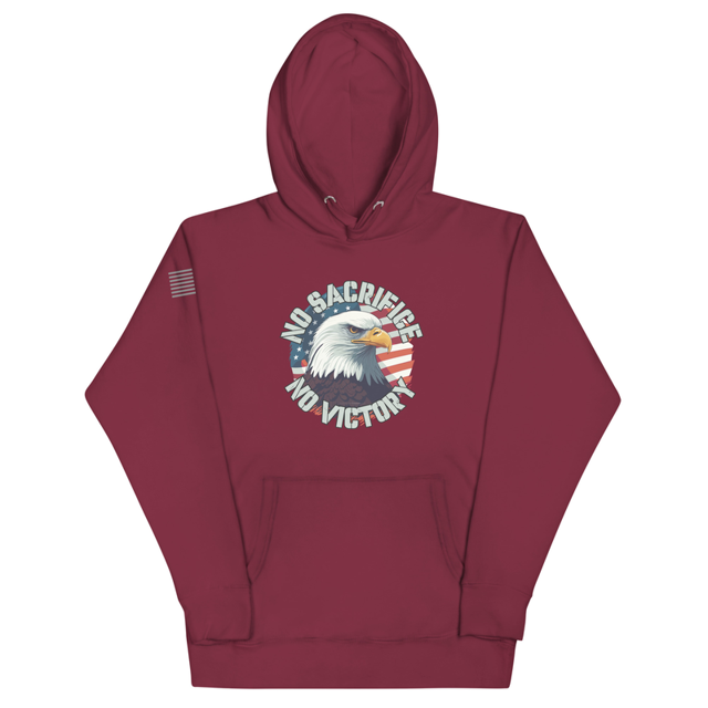 No Sacrifice No Victory hoodie in Maroon, product mockup