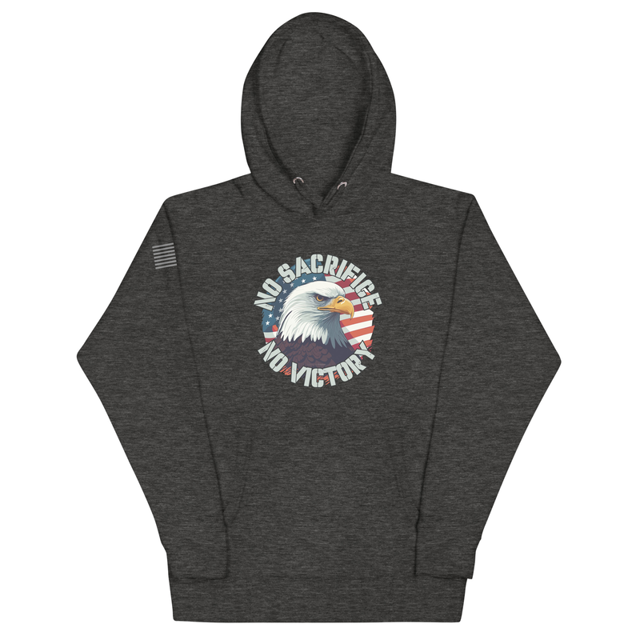 No Sacrifice No Victory hoodie in Charcoal Heather, product mockup