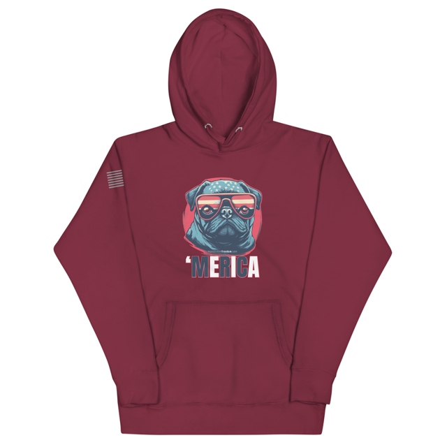 Merica hoodie in Maroon, product mockup