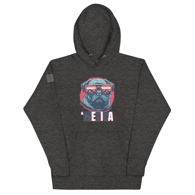 Merica hoodie in Charcoal Heather, product mockup