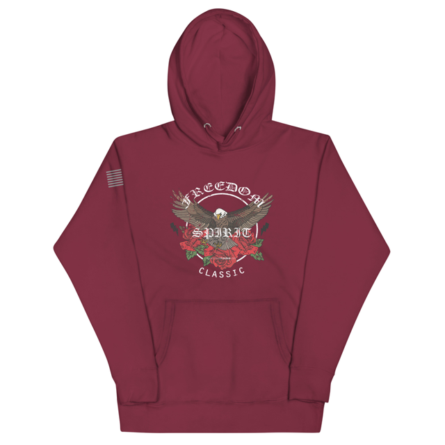 Freedom Spirit Classic Unisex Hoodie in maroon, product mockup