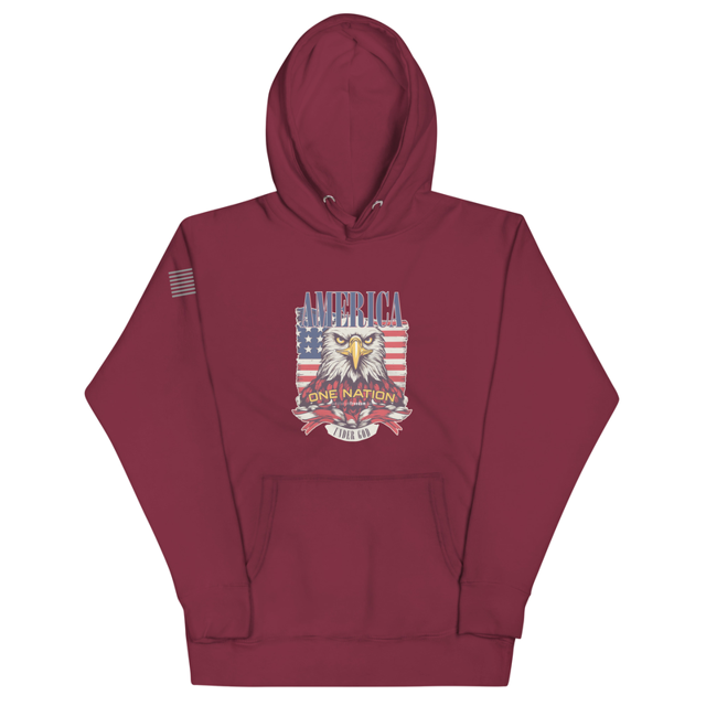 America One Nation Under God hoodie in Maroon colorway, product mockup