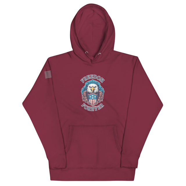 Freedom Forever hoodie in Maroon colorway, product mockup