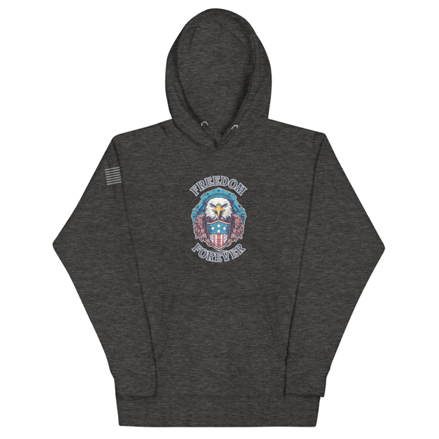 Freedom Forever hoodie in Charcoal Heather colorway, product mockup