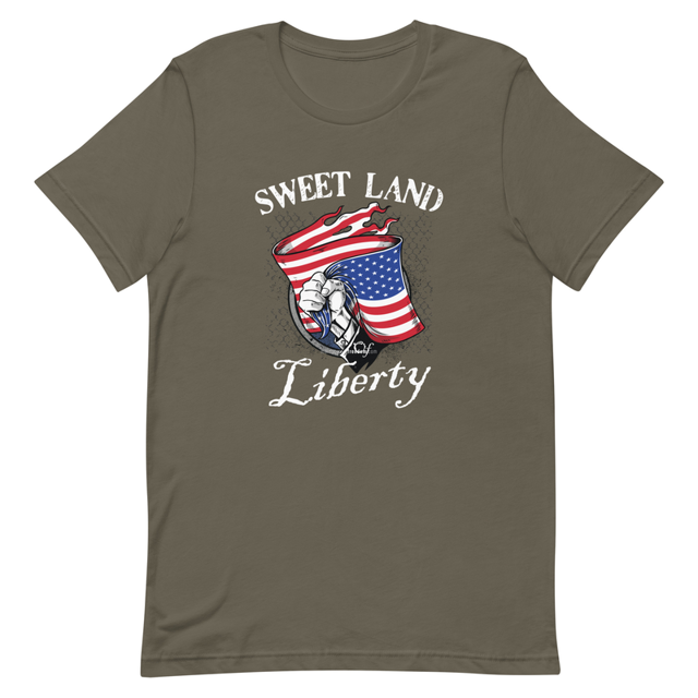 Sweet Land Of Liberty t-shirt in Army colorway, product mockup