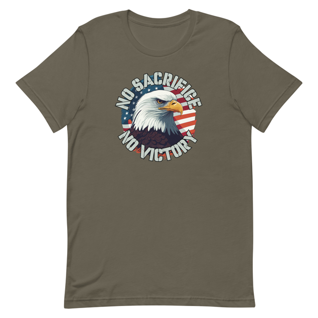 No Sacrifice No Victory t-shirt in Army colorway, product mockup