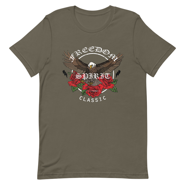 Freedom Spirit t-shirt in Army colorway, product mockup
