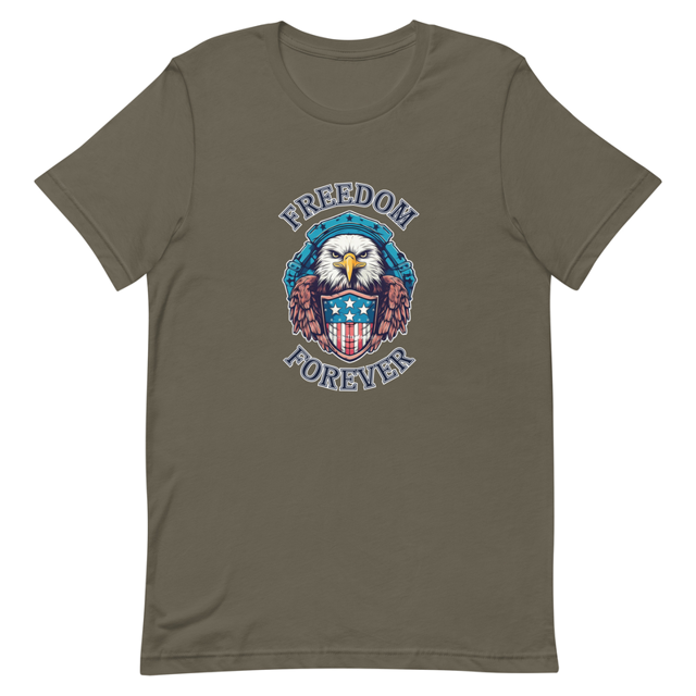 Freedom Forever t-shirt in army, product mockup